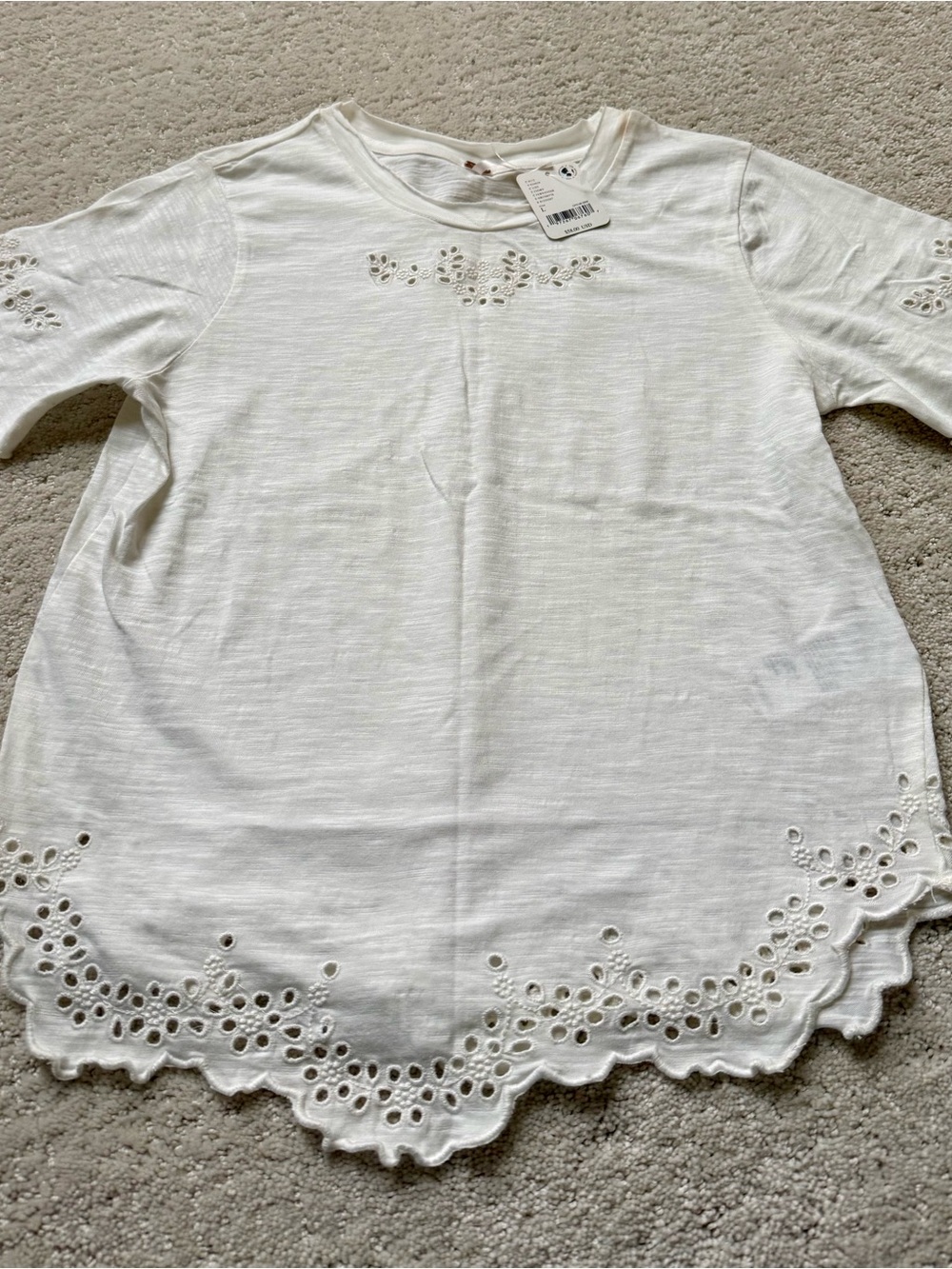 Free People White Eyelet Hem Blouse
